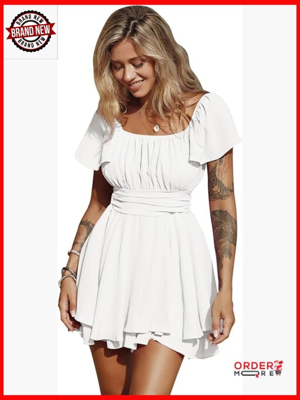 Ruffle Sleeve Square Neck Tie Back Romper Jumpsuit